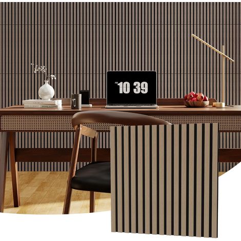 Panneaux muraux acoustiques 3D en MDF avec fibre PET haute densité, lamelles finition teck, adaptés pour mur, plafond, home cinéma, studio et bureau, lot de 6 pièces, épaisseur 9mm (1/5)