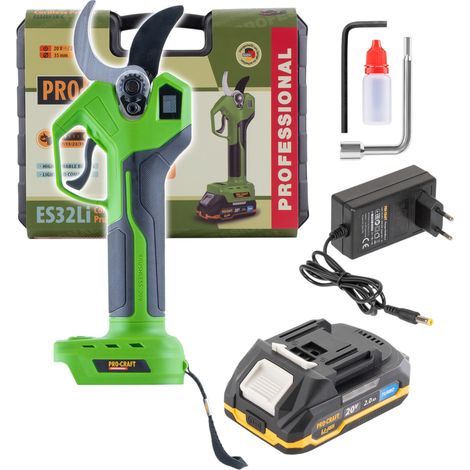 Procraft ES32Li Cesoie per rami a batteria 20 V Brushless + 1x batteria 2,0 Ah + caricabatteria + valigetta