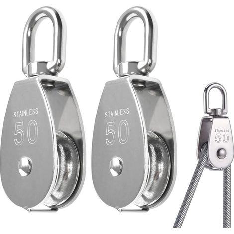 2PCS Single Pulley Stainless Steel M50/400KG Lifting Pulley Stainless Steel Pulley, Pulley with Swivel Bearings, Pulley Block Single Pulley Single Block Swivel Pulley 304 Stainless Steel