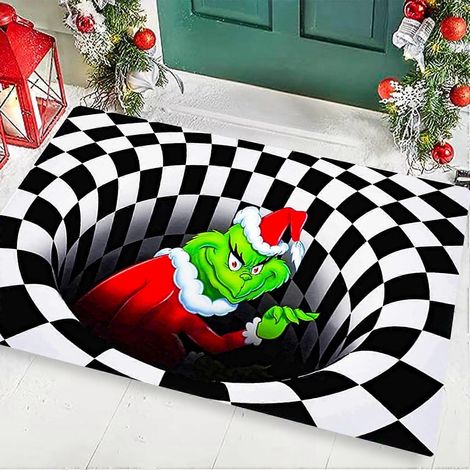 Tapis de porte de Noël, tapis de porte décoratif illusion 3D, tapis de porte antidérapant pour porte d'entrée, intérieur et extérieur, 50 x 80 cm, noir (1/5)