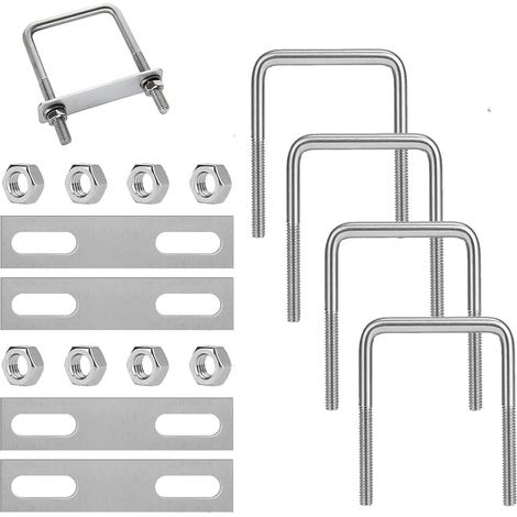 4 Pièces Boulons En U Carrés,Boulon En U En Acier Inoxydable, U-Bolts, Carré En U Tube, Boulon Carré En U, Aavec 8 Écrous Et 4 Plaque De Cadre, Per Automobili, Tubi, Industria (M865  80) (1/5)