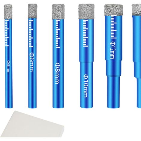 Set blauer Trockendiamantbohrer, hohe Härte, universeller Rundschaft, Fliesenlochsägewerkzeug, 7-teilig (1/5)