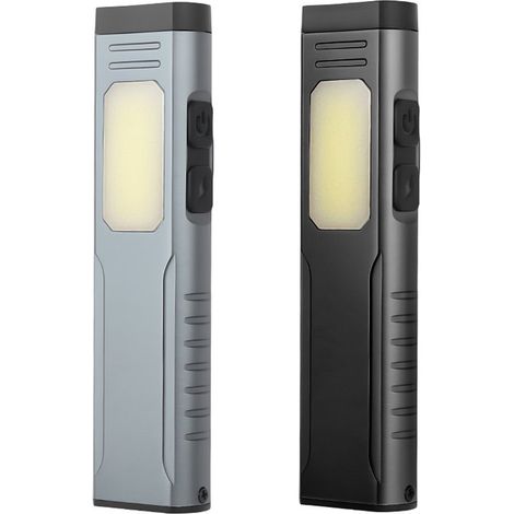 Lampe torche rechargeable 2 pièces - Lampe torche avec avertisseur sonore - Lampe torche LED rechargeable - Magnétique - Alliage d'aluminium - Noir/Gris anthracite (1/5)