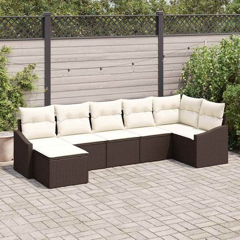 Sofa Set mit Kissen 7 pcs Braun Poly Rattan (1/5)
