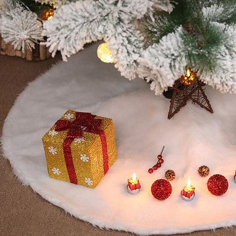 White Plush Christmas Tree Skirt, 120CM Christmas Tree Skirt Party Decoration, Tree Mat, Christmas Tree Skirt, Holiday Carpet Christmas Tree Foot Cover (1/5)