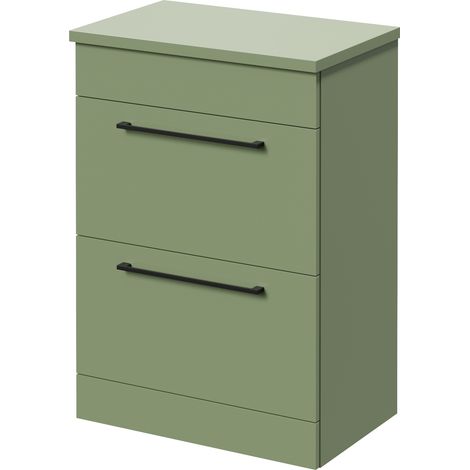 Napoli 390 Olive Green 600mm 2 Drawer Vanity Unit for Countertop Basins - 600mm - Matt Black 320mm Handle