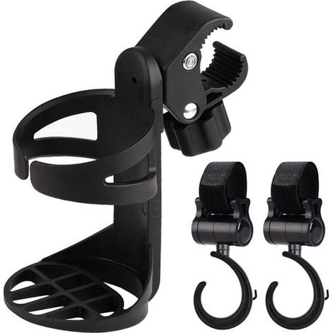 Portaborraccia in 3 pezzi per biciclette, portabicchiere per passeggini/sedie a rotelle con due ganci per biciclette/passeggini/sedie a rotelle - Nero (1/5)
