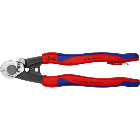 KNIPEX 95 62 190 T Cortacables para cable trenzado forjado con fundas multicomponentes, con anilla de fijación integrada para colocar un dispositivo de protección anticaídas 190 mm (1/2)