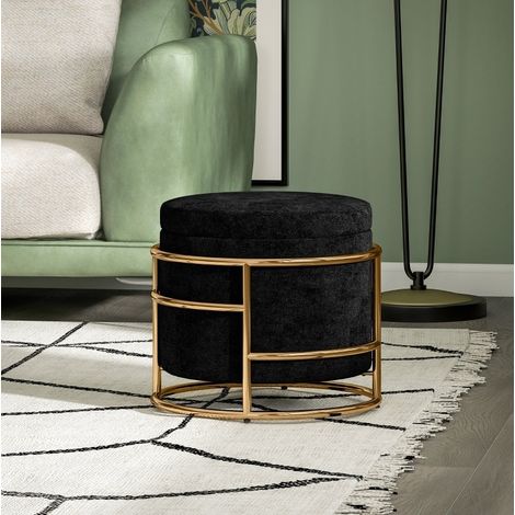 Pouf contenitore rotondo, Ø42 x 39 cm, rivestimento in poliestere, nero HAVRYA (1/4)