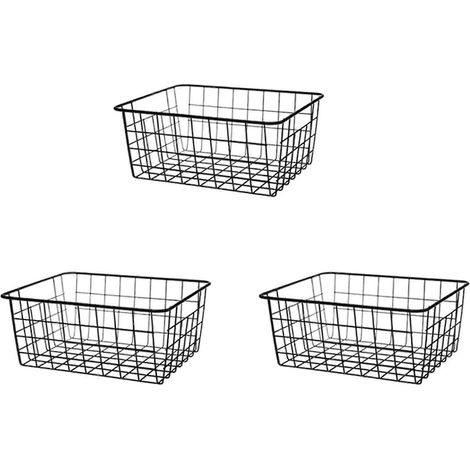 3 paniers en fil métallique creux, paniers de rangement, paniers en métal, non doublés, paniers de rangement et d'organisation pour salle de bain et cuisine, noirs. (1/5)