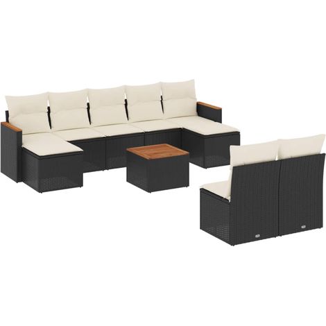 Maison Exclusive - Set Divani da Giardino 10pz con Cuscini in Polyrattan Nero (1/5)