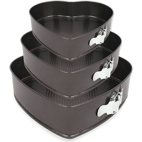 Juego de 3 moldes desmontables antiadherentes con forma de corazón y base extraíble para pasteles y tartas de queso, ideales para reposteros aficionados y profesionales. (1/5)