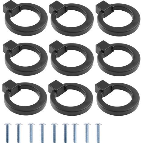 Lot de 9 Poignées de Meubles Vintage, Boutons de Meubles noirs, Poignées d'anneau de Tiroir 4 cm, Poignées de Meubles en Alliage de Zinc avec Vis (1/4)