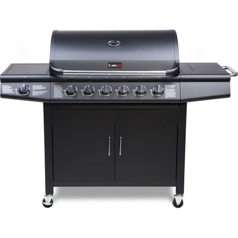 CosmoGrill 6+1 Pro Gas Burner Grill Barbecue Incl. Side Burner - Black 77 x 42 cm (1/5)
