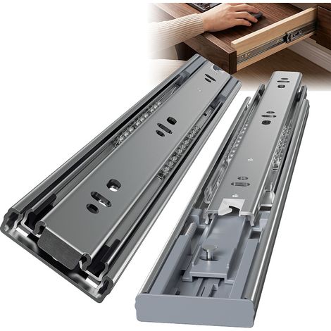 Jiubiaz 1 paire 300mm Glissières de tiroirs, sortie totale 3 sections, fermeture douce, acier, charge 45 kg (1/5)