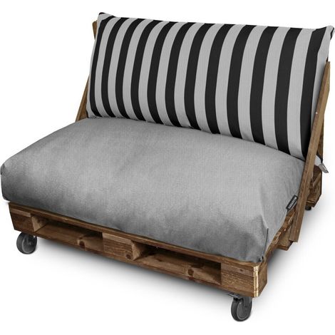 Cojín para Palets Toldotex Negro Set: Asiento 120x80x20 (liso) + Respaldo 120x45x20 (Rayas) Negro