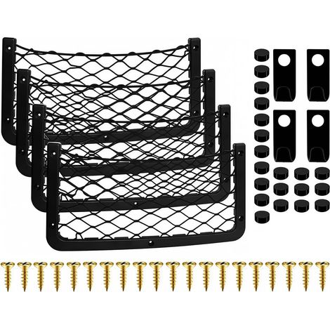 Filet Rangement Voiture 4 Pièces Pochette Siège Coffre Filet Organisateur 36x18cm Élastique Filet Pochette Crochets Vis Siège Arrière Ordre Filet Bagages Véhicule (1/5)