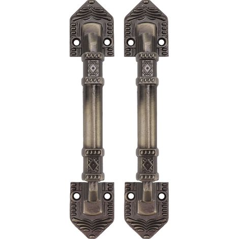 Lot de 2 poignées de porte de grange antiques couleur bronze, faciles à installer, avec vis pour tiroir intérieur de garage. (1/5)