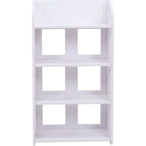 Étagère à chaussures blanche 4 niveaux, rangement organiseur mural pour chaussures, étagère de maison en métal blanc, unité de stockage verticale. (1/5)
