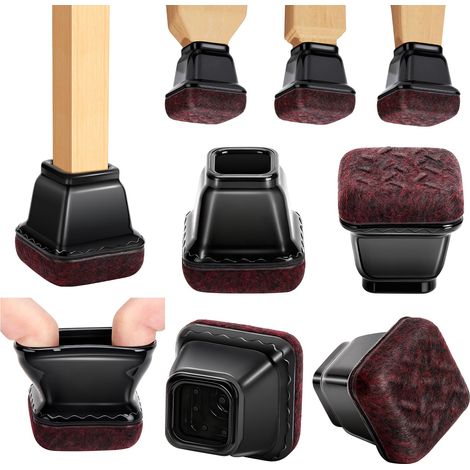 18 Pièces Protection Pied de Chaise, Patin Chaise Noir avec Coussinets en Feutre, Embout Pied de Chaise Carrés pour Sols en Bois/Carrelage, Pas de Rayures Bruit (Convient:15-25mm) (1/5)