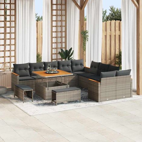 Conjunto de sofá de jardín con cojín Gris Poliratán vidaXL (1/5)