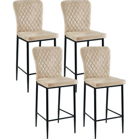AINPECCA Bar Stools Set 4 Suede Beige Breakfast Bar Chairs High Counter Kitchen Island Black Metal Legs Footrest Base Dining Room Home Modern(Suede Beige,4)