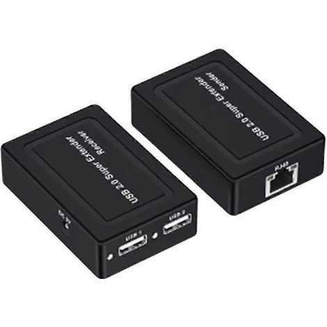 Rallonge USB 2.0 à 2 ports (100 m) via câble réseau Ethernet RJ45 Cat5e/Cat6 pour webcam, appareil photo, souris et imprimante (prise UE) - FFY (1/4)