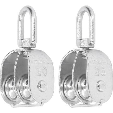 2 Pièces Poulie Double Type U M20 Acier Inoxydable, Capacité 75KG, Roue Galet de Levage pour Poulie de Levage (1/5)