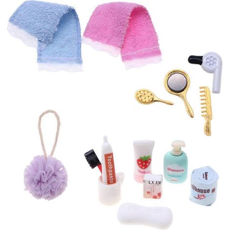 Ensemble de 15 accessoires de salle de bain miniatures pour maison de poupée, articles de toilette miniatures, baignoire miniature simulée (1/5)