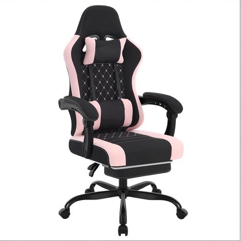 Silla gaming ergonómica con masaje lumbar y reposapiés de tela mesh (1/5)