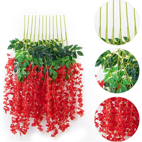 Plantas decorativas artificiales de glicinia con 6 hojas de seda artificial para decorar paredes o techos de interiores. (1/5)
