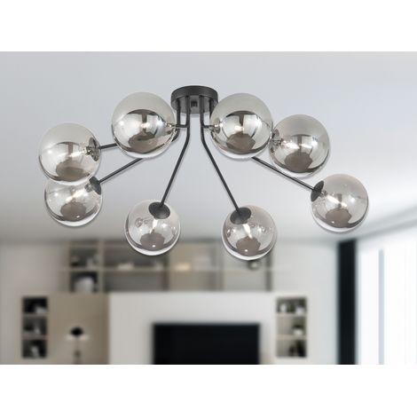 Deckenleuchte HONEY Schwarz mit 8 Glaskugeln Rauchglas, Breite 88cm