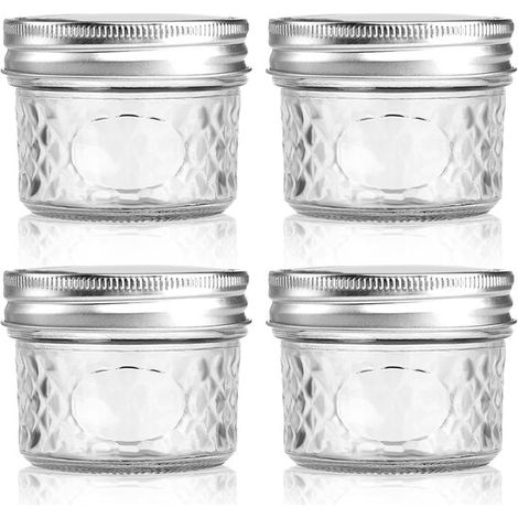 Tarros de cristal transparentes de 100 ml con tapa hermética, bonitos tarros decorativos tipo Mason, avena nocturna, yogur, cereales, juego de 4 (1/5)