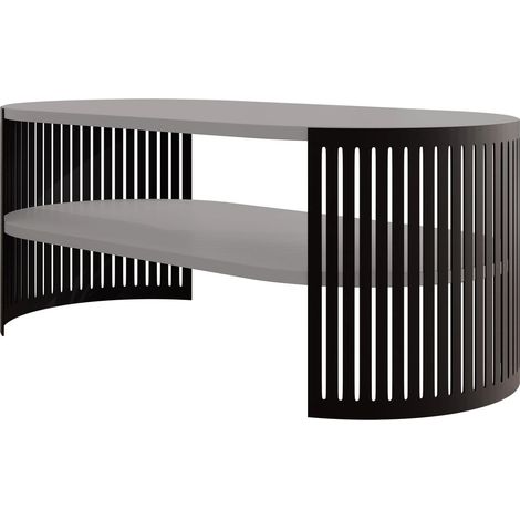 Mesa de centro Sordore 115, Negro + Grafito, 40x50x100cm, Diámetro: 0, Aglomerado laminado, Ovalada
