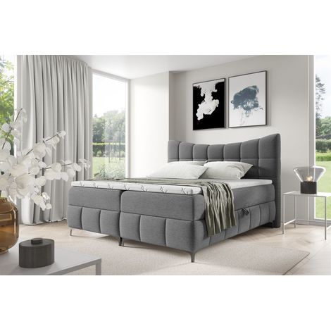 Boxspringbett Schlafzimmerbett CHARLES 160x200cm Stoff Aragon Grau