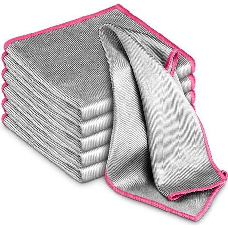 BelleRise – Glaspoliertuch, streifenfreies Reinigungstuch, fusselfreies Mikrofasertuch, 6er-Pack, Rosa (1/5)