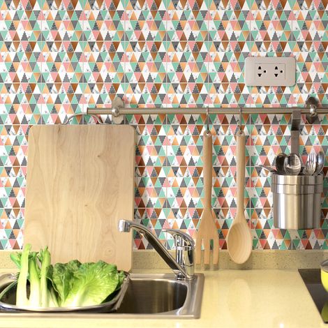 Sticker Mural Carrelage adhésif Cuisine Salle de Bain - 9 STICKERS CARREAUX DE CIMENT CARRELAGES EFFET MABRÉ CHIC AZUR - 9stickers15x15cm (1/5)