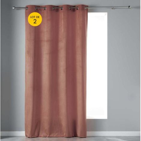Lot de 2 Rideaux tamisant 140 x 240 cm velours doux Velvetine Rose (1/3)
