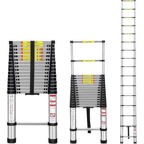 Scala Telescopica 4.7M in Alluminio per Bricolage, Pieghevole, Estensibile, Unica, Dritta, Multifunzione, Portata 150kg