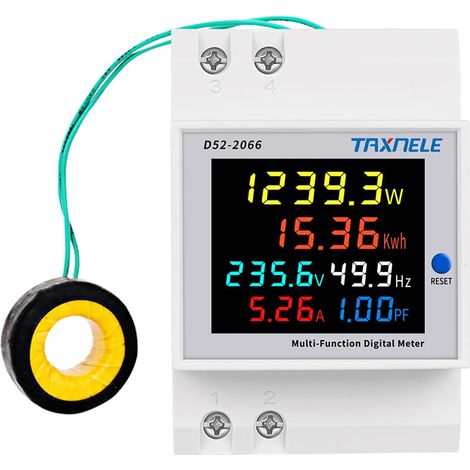 Compteur d'énergie monophasé Din Rail AC Monitor 6 en 1 Multimètre AC 40-300V 100A Tension Courant Voltmètre Ampèremètre Watt Kwh Fréquence Power Meter 110V 230V (External CT) (1/5)