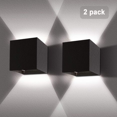 Juego de 2 apliques de pared para interior/exterior, 12 W, 6000-6500 K, ángulo de haz ajustable, resistente al agua IP65 - Negro (1/5)