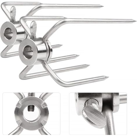 2 pinces à viande pour tournebroche, aiguilles à viande pour brochette de grill en acier inoxydable d'un diamètre de 11,5 mm avec vis de blocage