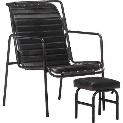 Maison Exclusive - Poltrona Relax con Poggiapiedi Nera in Vera Pelle (1/5)
