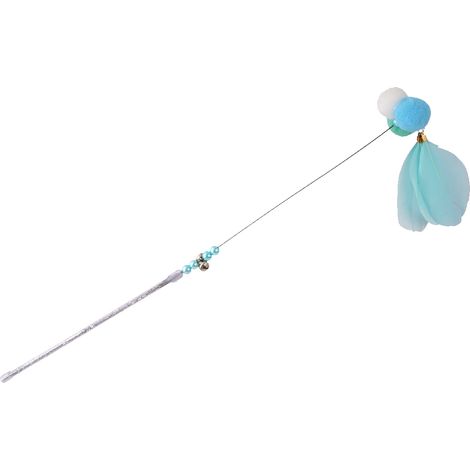 cat feather teaser stick toy, cat interactive retractable fishing rod, funny cat,sky blue (1/5)
