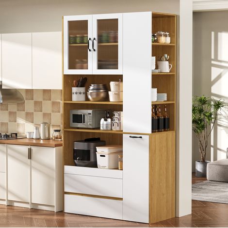 Meuble rangement buffet haut 100 cm blanc naturel MDF OKMYHOME (1/5)