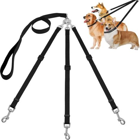 3-in-1 verstellbare Nylon-Hundeleine zum Spazierengehen, Trainieren und Joggen – für mittelgroße und kleine Hunde – geeignet für mehrere Haustiere und 1, 2 oder 3 Hunde (1/5)