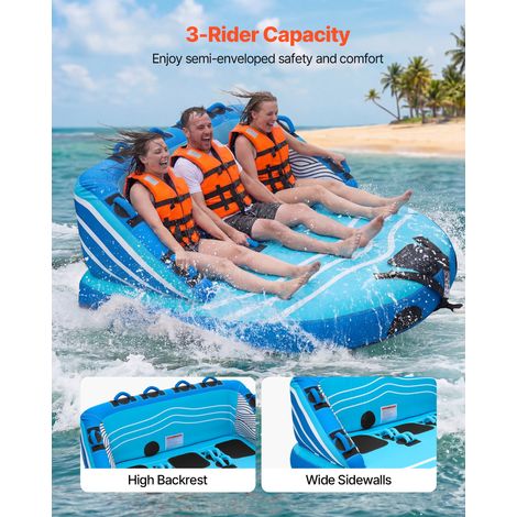 Bouée Tractée Gonflable pour Tubing, Bouée Tractable 3 Passagers Capacité 231 kg, Engin Tracté pour Bateaux Jeux Aquatiques, avec H… (1/5)