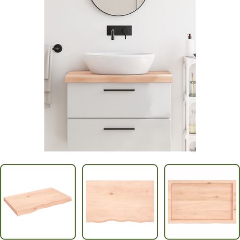 Bois de chêne massif - Comptoir de salle de bain 80x50x(2-6) cm bois massif non traité (1/5)