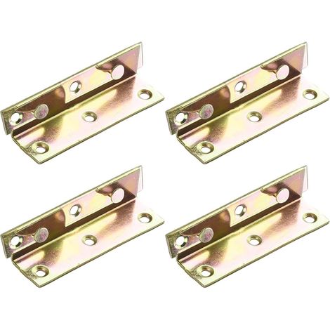 Set of 4 cold-rolled steel mortise-free bed rail brackets for wooden frames, joinery hooks, bed slats, brass support hardware (1/5)