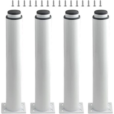 Lot de 4 - Pieds de meubles - Support réglable - Acier robuste avec base anti-rayures - Pour table lit canapé - Blanc - 25x6,2cm à 42x6,2cm (1/5)
